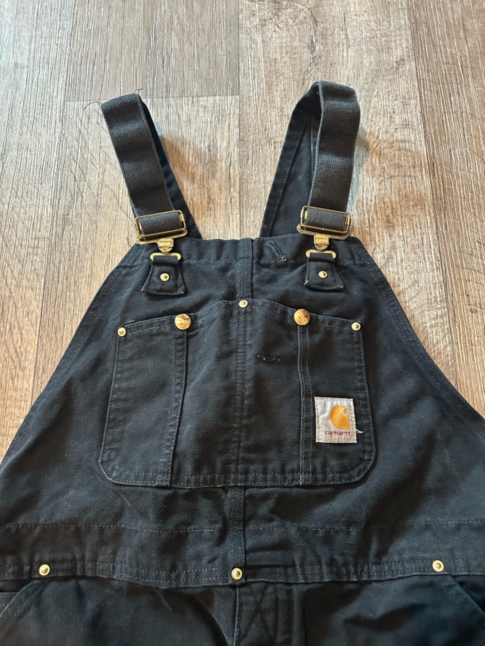 Men’s Carhartt Black Denim Workwear Duck Bib Overalls Carpenter Style Relaxed - Picture 6 of 11